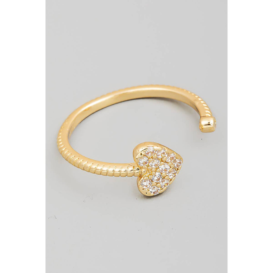 Pave Heart Textured Open Band Ring