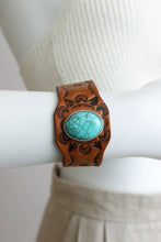 Load image into Gallery viewer, Boho Turquoise Stone Camel Leather Cuff Bracelet
