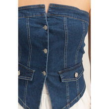Load image into Gallery viewer, Strapless Button-Up Denim Top
