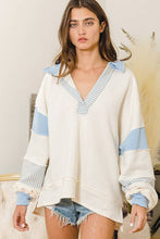 Load image into Gallery viewer, French Terry Knit Color-block Collared Loose Fit Top
