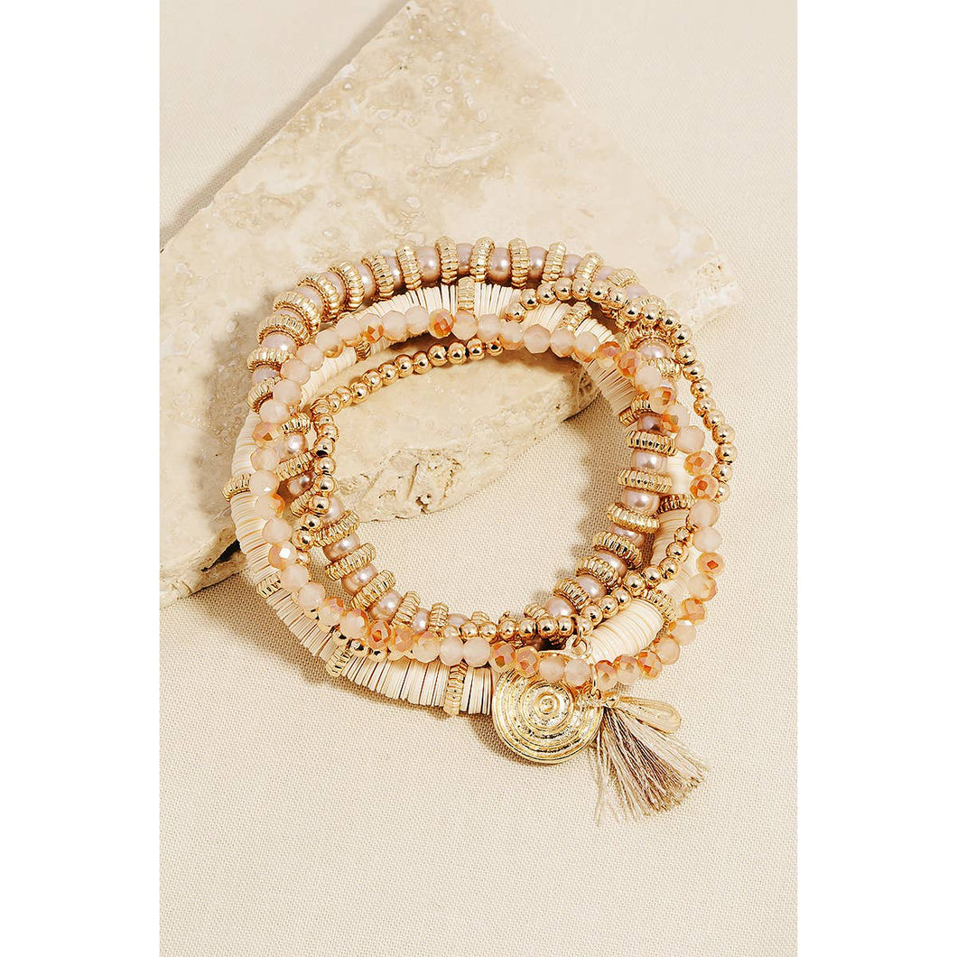 Coin And Tassel Charm Mixed Beaded Bracelet Set