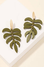 Load image into Gallery viewer, Tiered Wood Texture Monstera Drop Earrings
