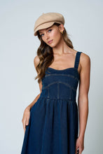 Load image into Gallery viewer, SWEETHEART CORSET SEAM DETAIL DENIM MIDI DRESS
