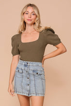Load image into Gallery viewer, Puff Sleeve Sweater Ribbed Knit Top
