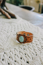 Load image into Gallery viewer, Boho Turquoise Stone Camel Leather Cuff Bracelet
