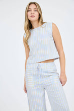 Load image into Gallery viewer, STRIPE SLEEVELESS BLOUSE WIDE LEG PANT SET
