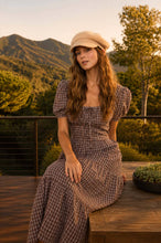 Load image into Gallery viewer, PLAID PUFF SLEEVE CORSET DETAIL TIERED MIDI DRESS
