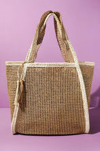 Load image into Gallery viewer, Two Tone Woven Straw Tote Bag With Tassel

