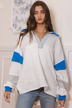 Load image into Gallery viewer, French Terry Knit Color-block Collared Loose Fit Top
