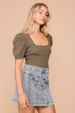 Load image into Gallery viewer, Puff Sleeve Sweater Ribbed Knit Top

