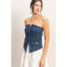 Load image into Gallery viewer, Strapless Button-Up Denim Top
