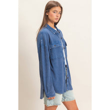 Load image into Gallery viewer, Mineral Wash Waffle Knit Button-Up Shacket
