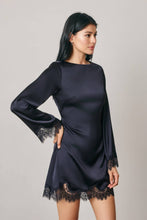 Load image into Gallery viewer, Satin &amp; Lace Long Sleeve Mini Dress
