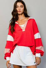 Load image into Gallery viewer, French Terry Knit Color-block Collared Loose Fit Top
