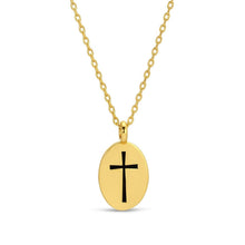 Load image into Gallery viewer, Etched Cross Oval Pendant Necklace
