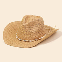Load image into Gallery viewer, Cowrie Shell Straw Braided Cowboy Hat

