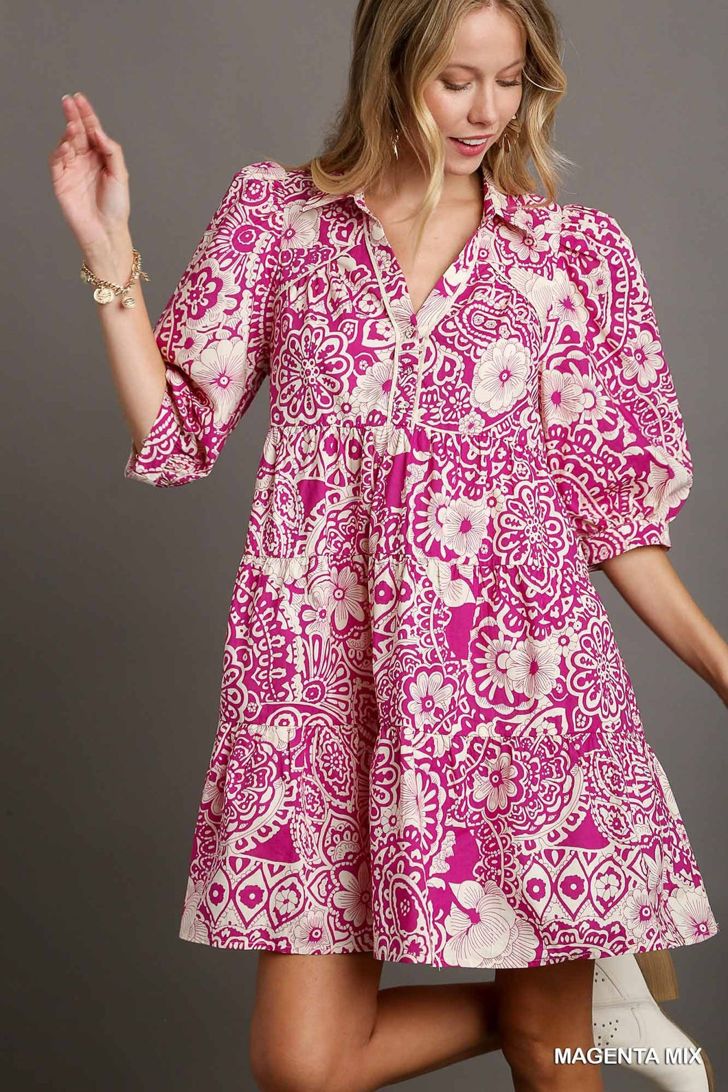 Magenta Floral A-Line Dress