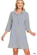 Load image into Gallery viewer, Collared Half Button Striped Dress Shirts
