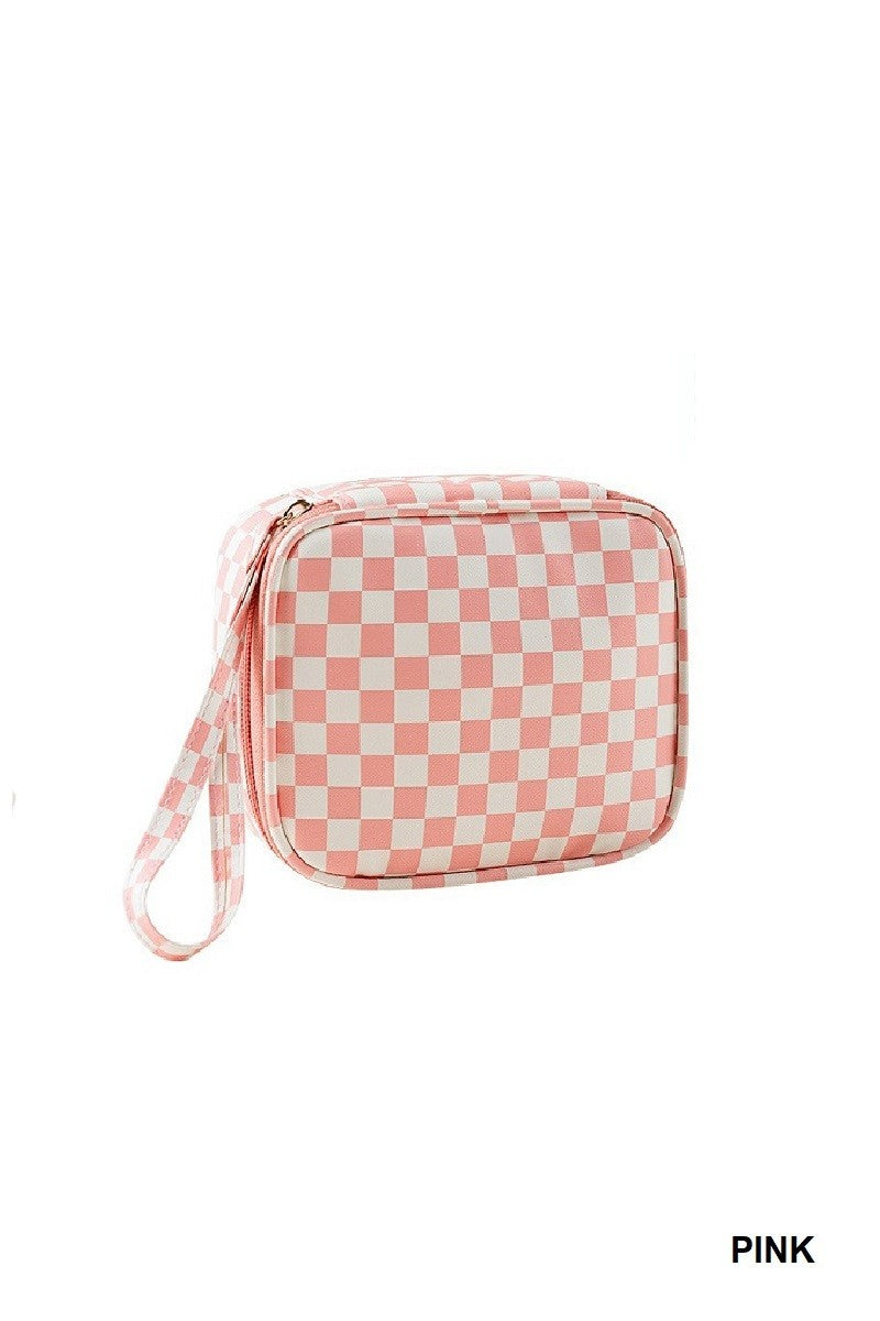 CHECKERED COSMETIC MAKEUP TRAVEL CASE