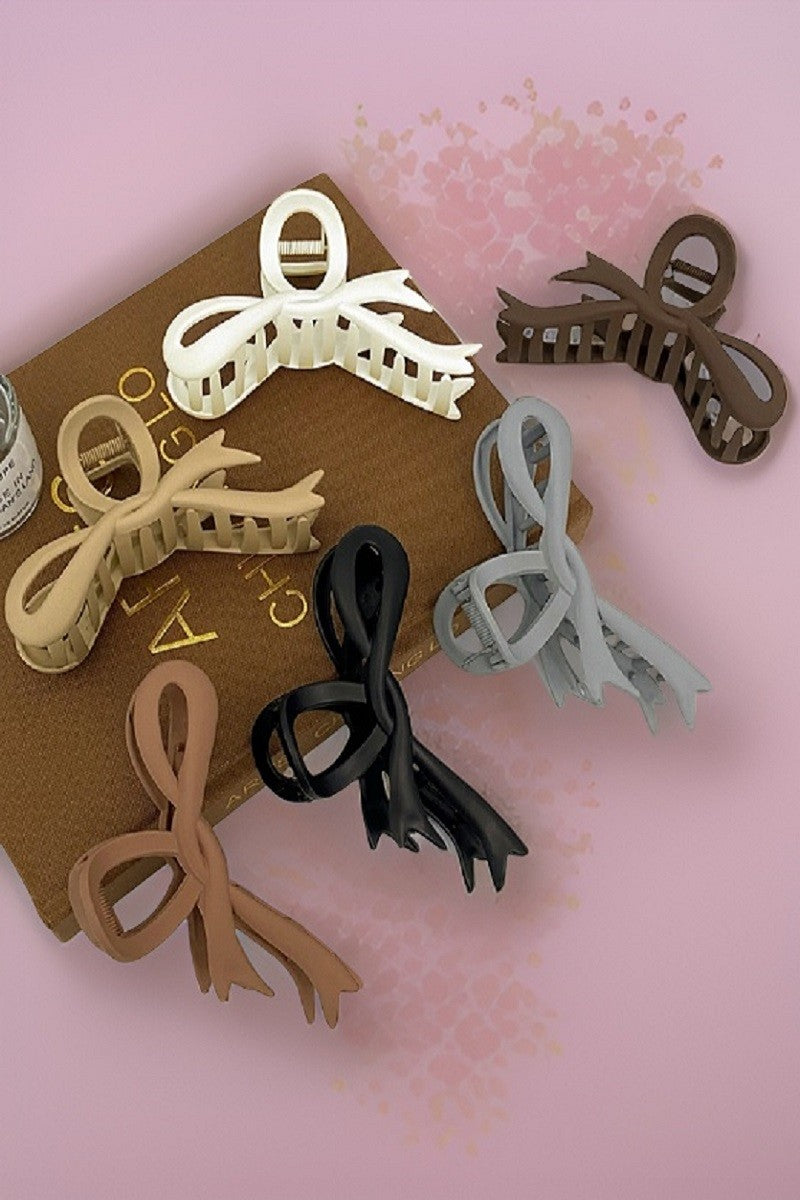 LARGE RIBBON BOW MATTE FINISH HAIR CLAW CLIPS