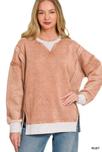 Load image into Gallery viewer, Fleece Acid Washed Contrast Trim Pullover
