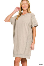 Load image into Gallery viewer, French terry acid wash short sleeve dress with pockets

