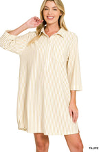 Load image into Gallery viewer, Collared Half Button Striped Dress Shirts
